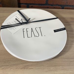NWT Rae Dunn set of 4 dinner plates FEAST melamine